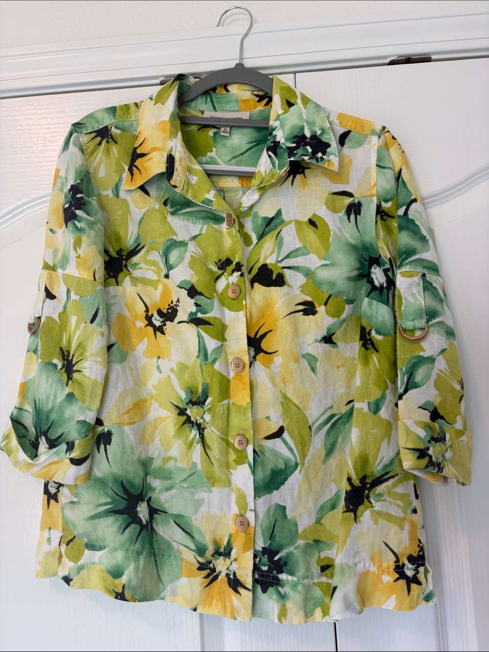 Jones New York Floral Button-Front Shirt — Green & Yellow